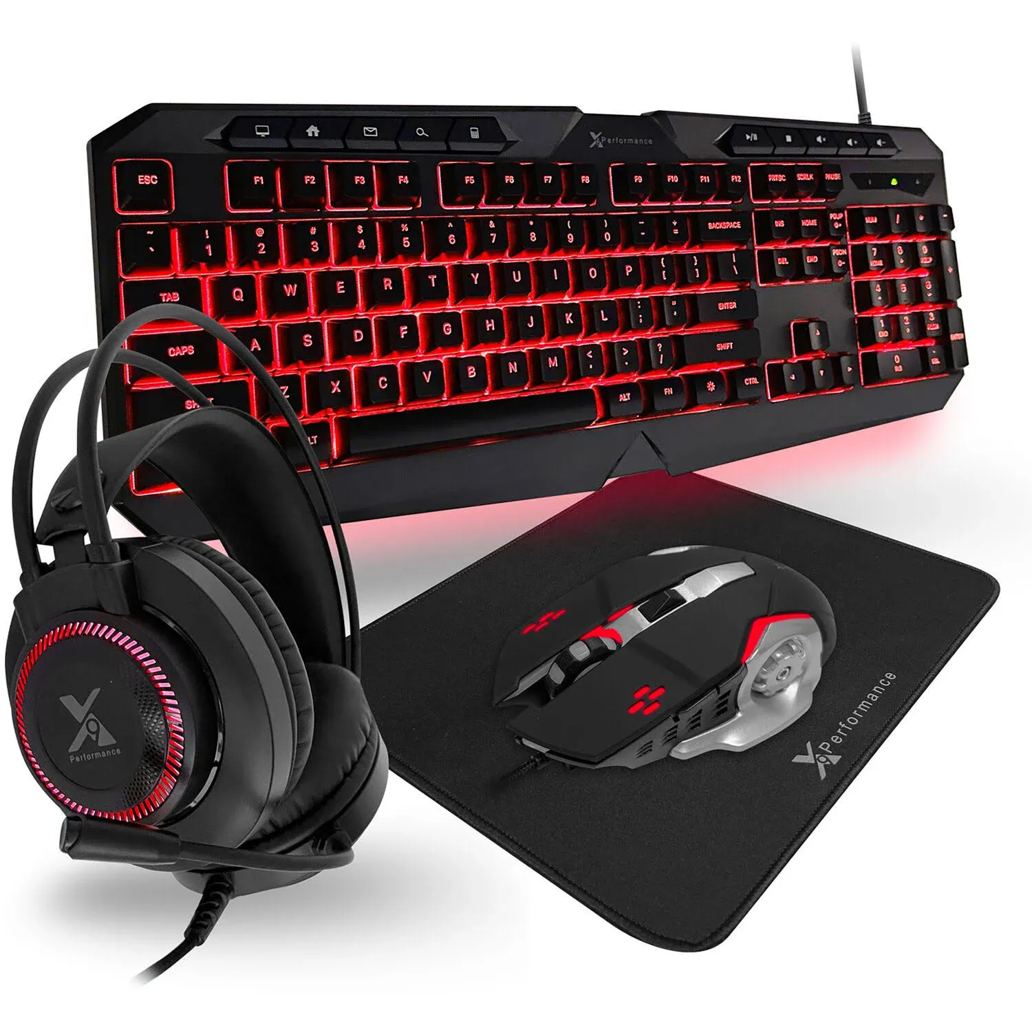 Gaming keyboard and mouse, headphones and mouse pad, X9 4-in-1 performance