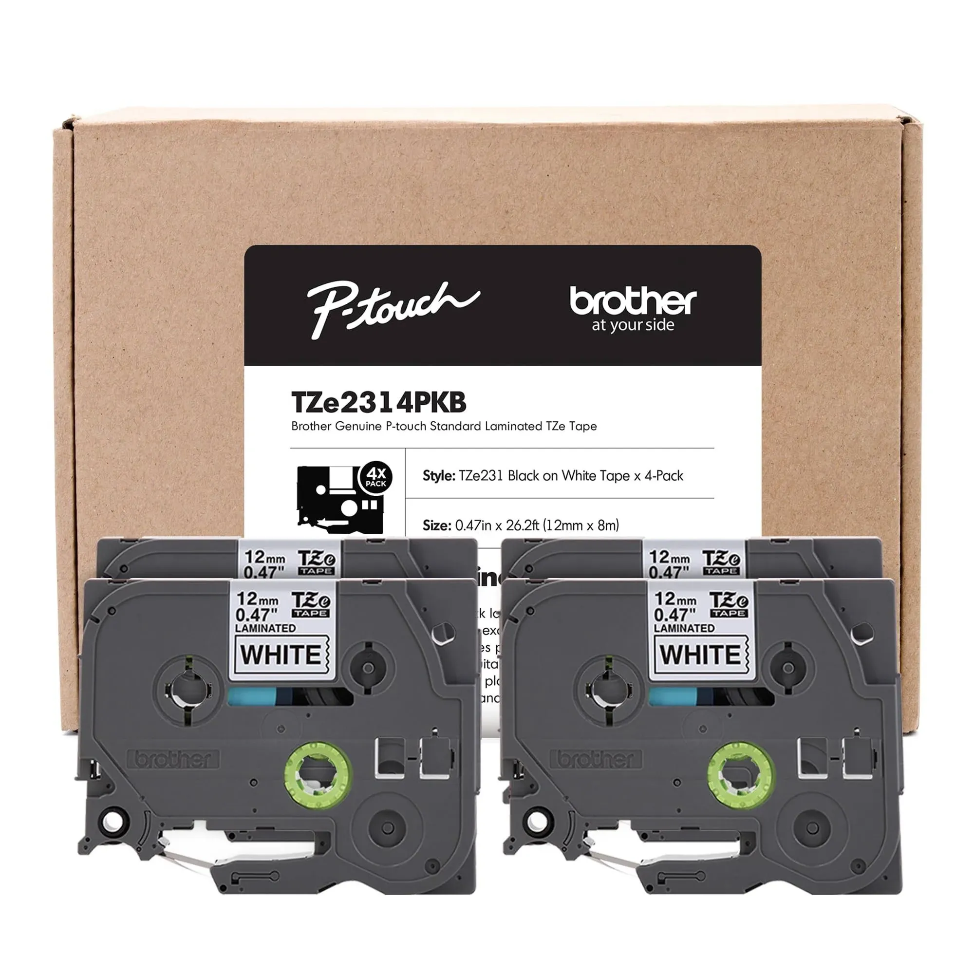 Brother TZE2314PKB P-Touch Label Tape, Black On White, 4-Pack