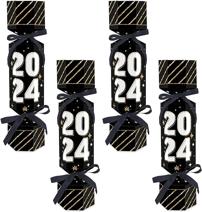 Hello New Year - No Snap 2024 NYE Party Table Favors - DIY Cracker Boxes - Set of 12