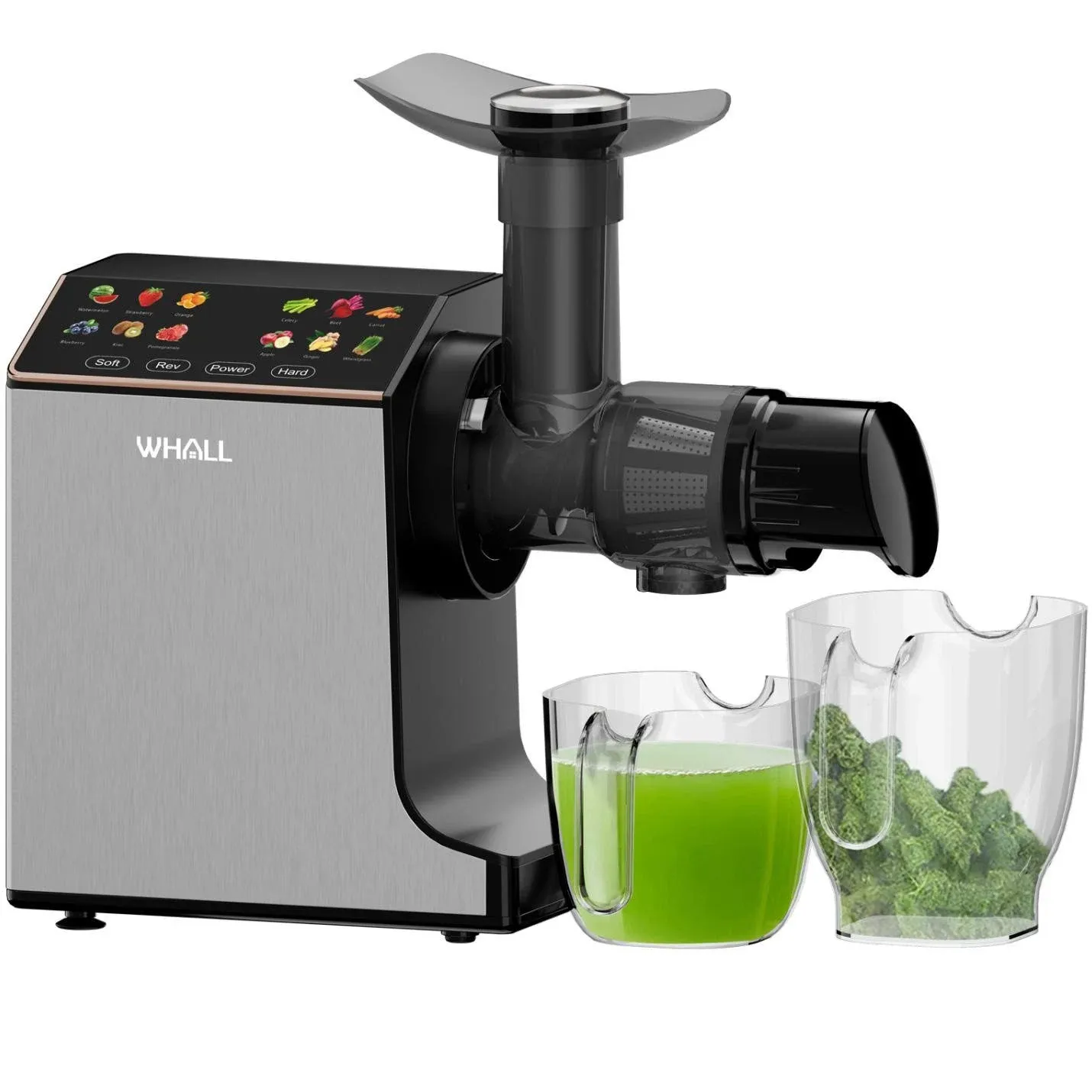 whall Masticating Slow Juicer, Professional Stainless Juicer Machines for Vegetable and Fruit, Touchscreen Cold Press Juicer with 2 Speed Modes (silver)