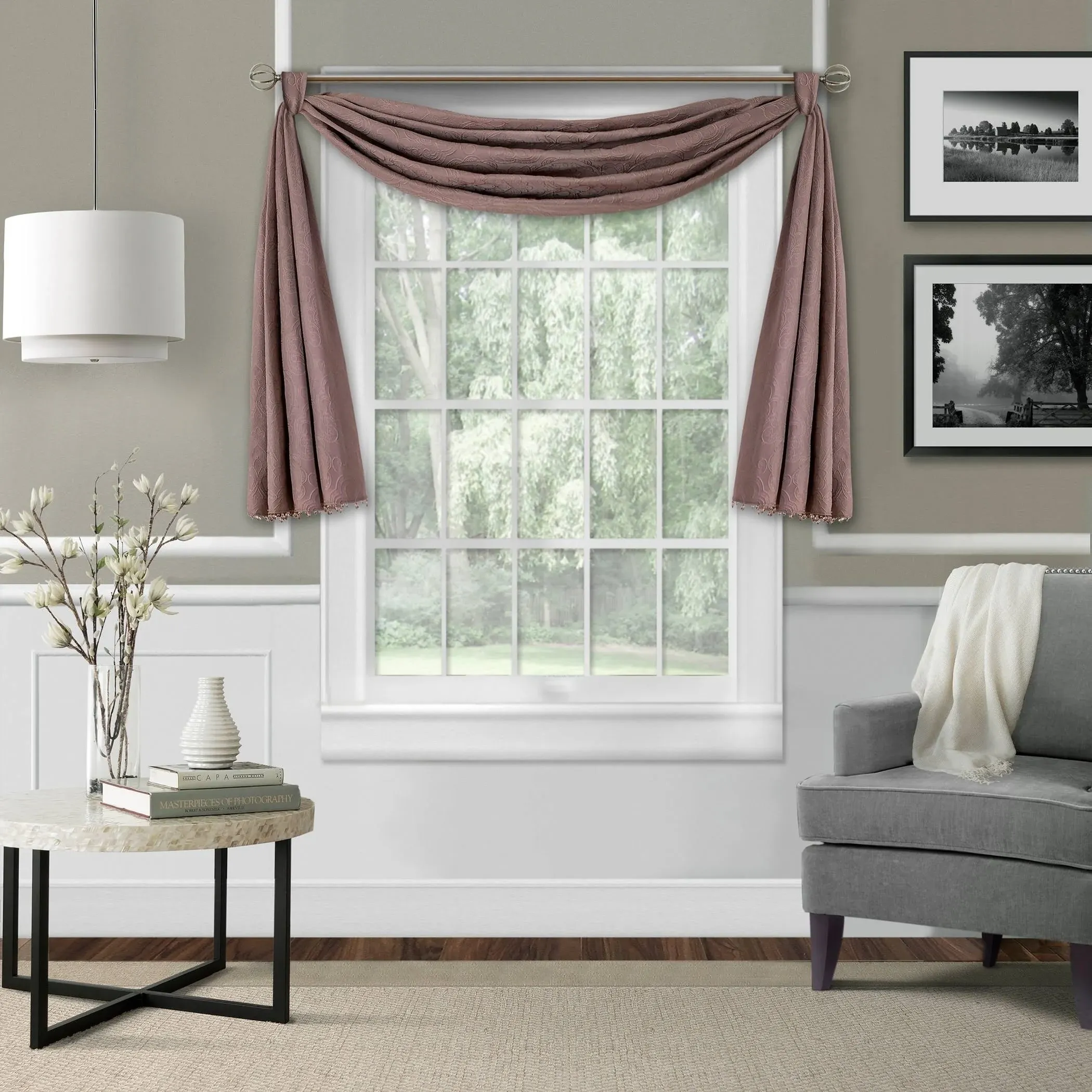 Elrene Home Fashions Elrene Leila Matelasse Single Blackout Window, 52 in x 144 in (1 Scarf Valance), Mauve