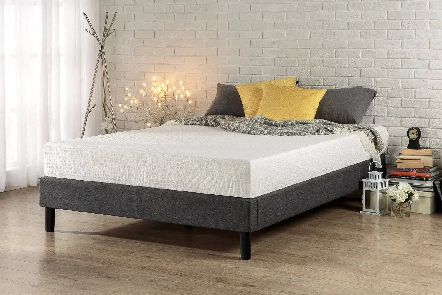 Zinus Curtis Essential Upholstered Platform Bed Frame, Full Grey