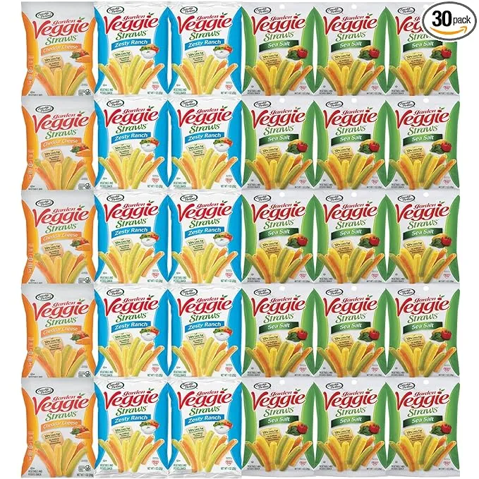 Veggie Straw Variety Pack, Sea Salt, Cheddar Cheese, Ranch, Snack Size, 30 Count