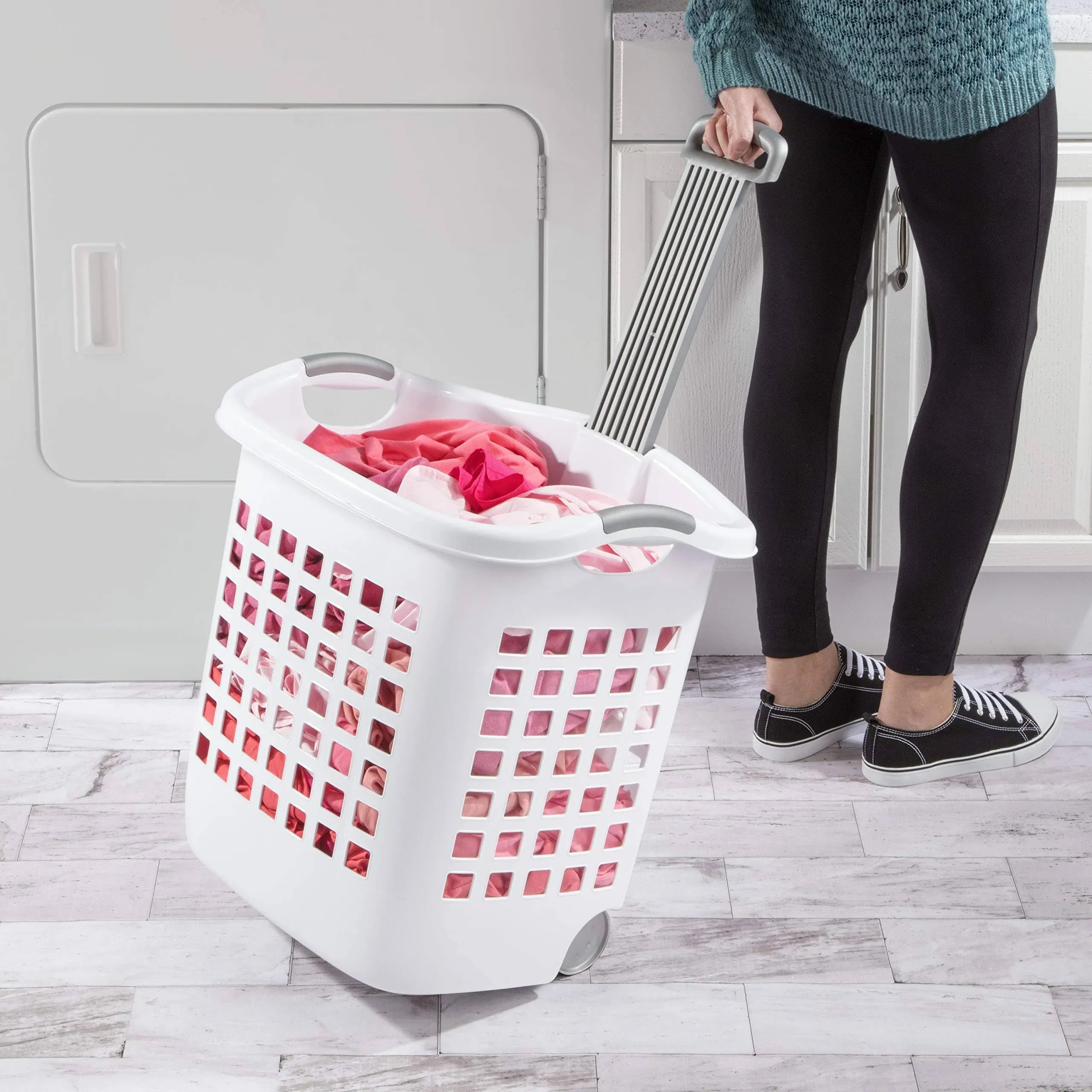 Sterilite Ultra White Wheeled Laundry Basket