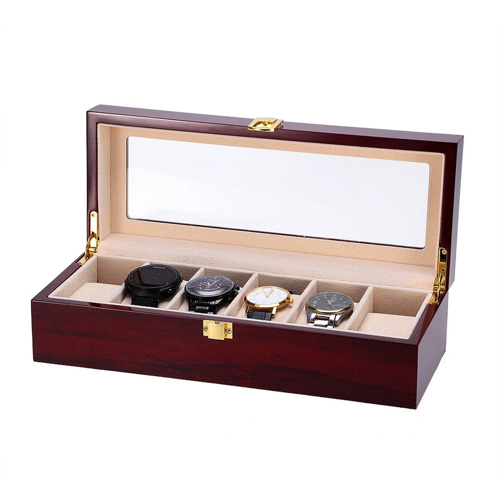 Uten Watch Box 6 Slot Watch Case Watch Holder with Glass Lid