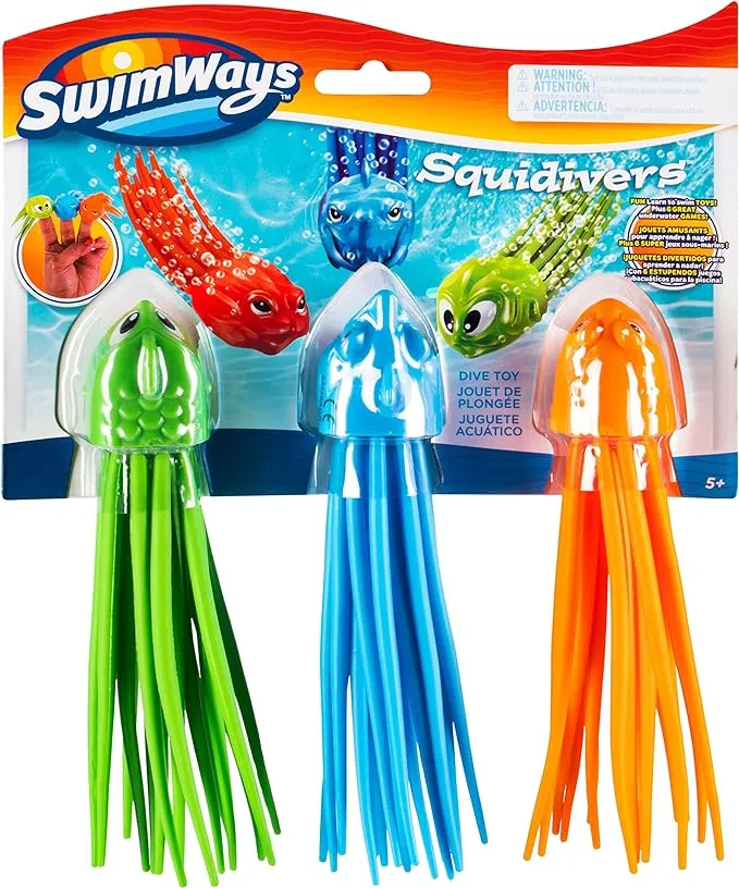 SwimWays SquiDivers Kids Pool Diving Toys, 3 Pack, Bath Toys & Pool Party Supplies for Kids Ages 5 and Up