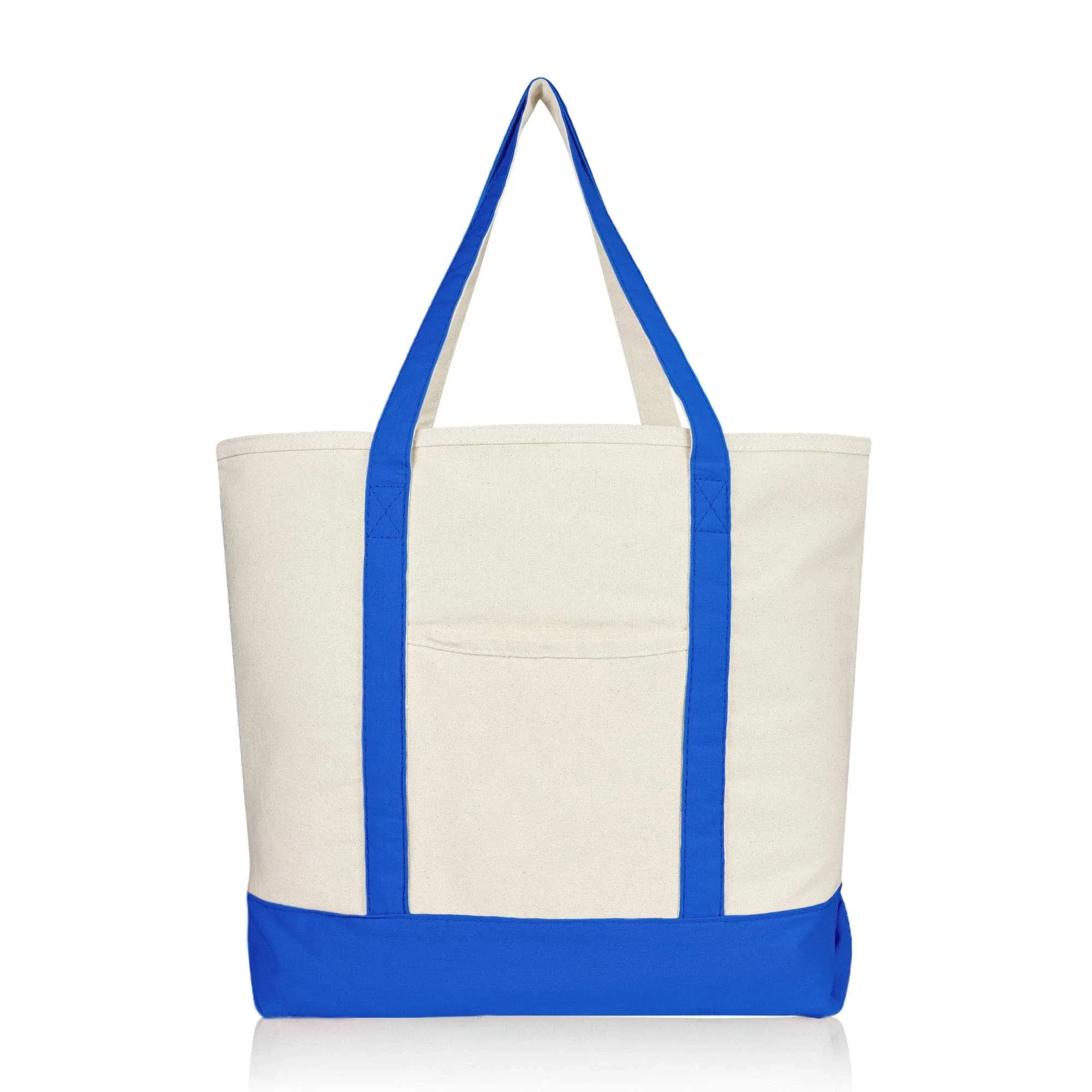 Dalix 22" Cotton Canvas Tote Bag (Zippered Top) in Royal-Blue