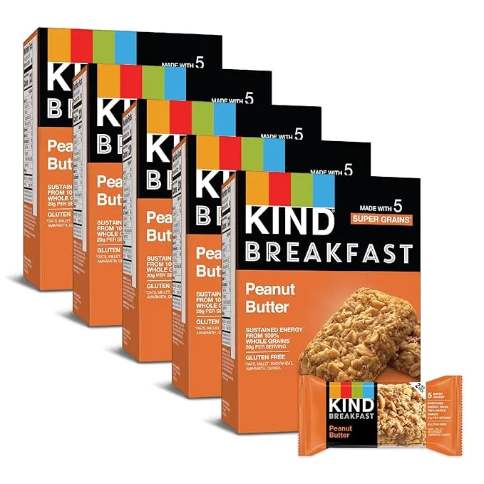 KIND Breakfast, Healthy Snack Bar, Peanut Butter, Gluten Free Breakfast Bars, 100% Whole Grains, 1.76 OZ Packs (30 Count)