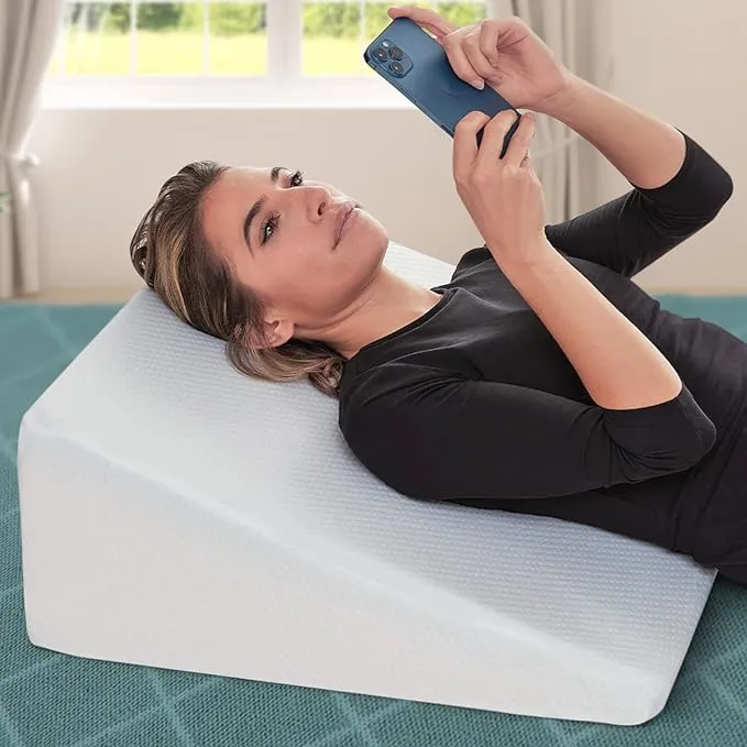 Wedge Pillow - 8 Inch Bed Wedge Pillow - 24 Inch Wide Incline Support Cushion for Lower Back Pain, Pregnancy, Acid Reflux, GERD, Heartburn, Allergies, Anti Snore – Soft Removable Cover