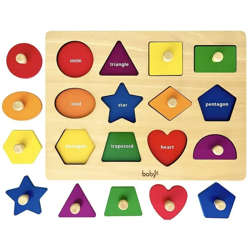 Dailyfunn Montessori Toy Shape Peg Puzzles Baby Puzzle 12-18-24 Months with Knob ...