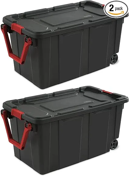 Sterilite 40 Gallon Wheeled Plastic Storage Tote, Black