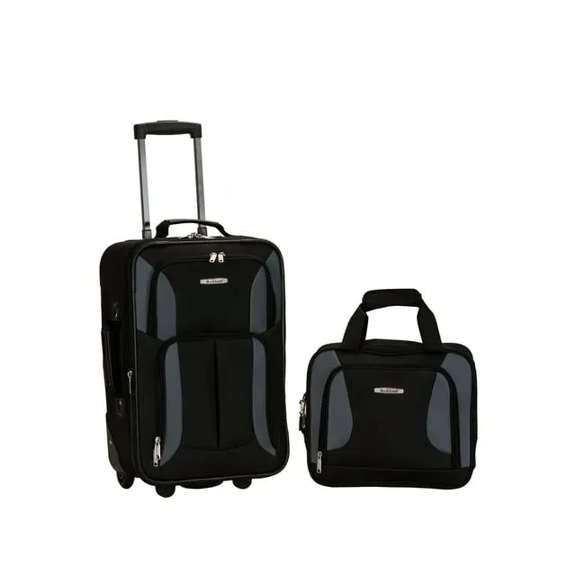 Carry On Luggage Set 2-Piece Rolling Suitcase Tote Bag Black Gray Medium 19-Inch