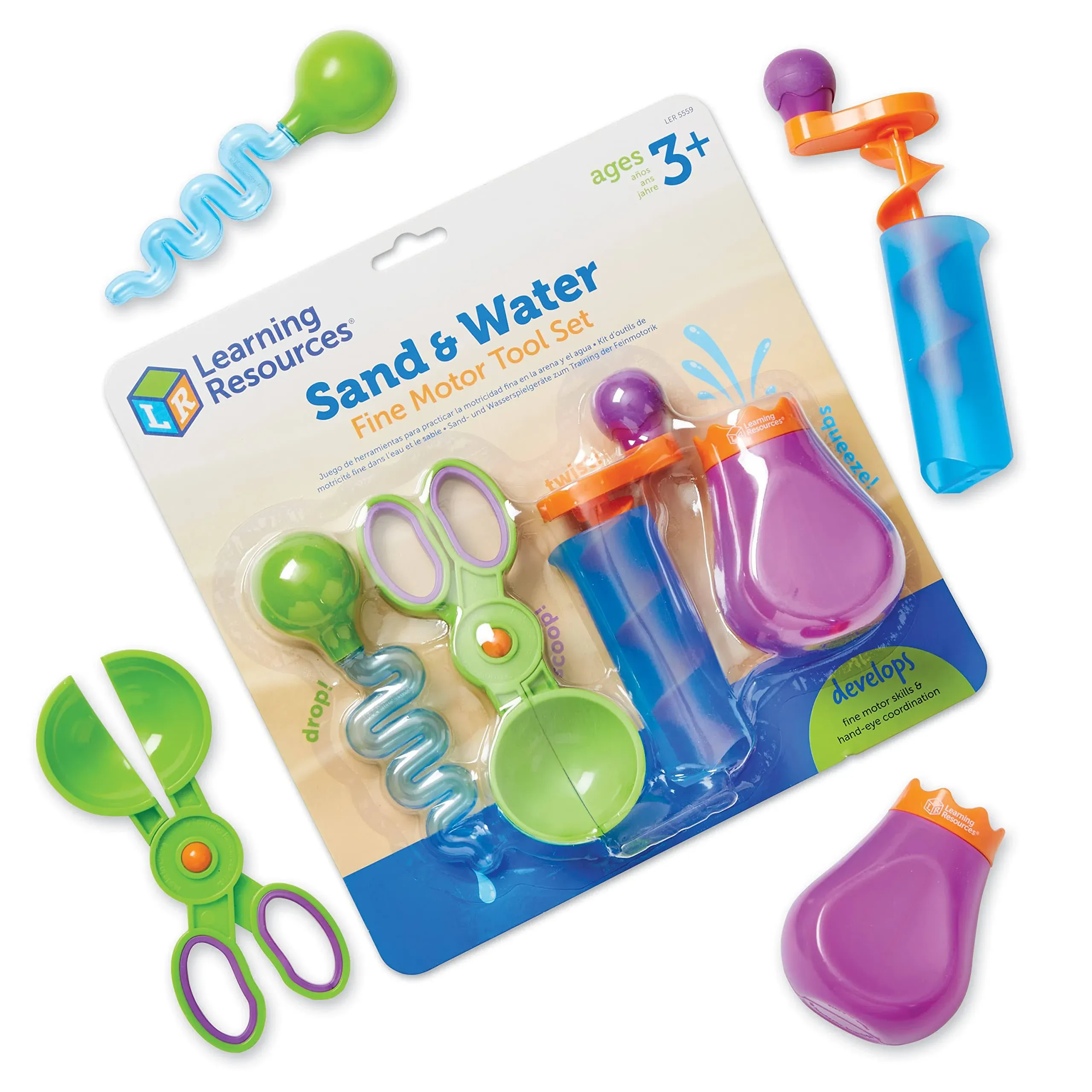 Learning Resources Sand & Water Fine Motor Set, Construction Toy, 4 Pieces, Ages 3+