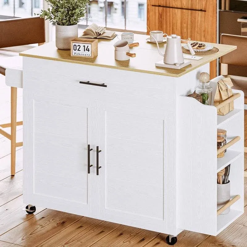 IRONCK Kitchen Island with Storage, Rolling Kitchen Island on Wheels with Drop ...