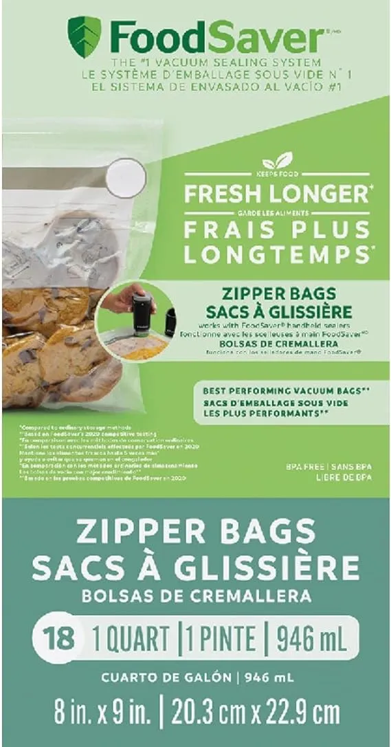 Sacos de vácuo com zíper FoodSaver FreshSaver Quart-sized, 34 unidades (pacote com 1)