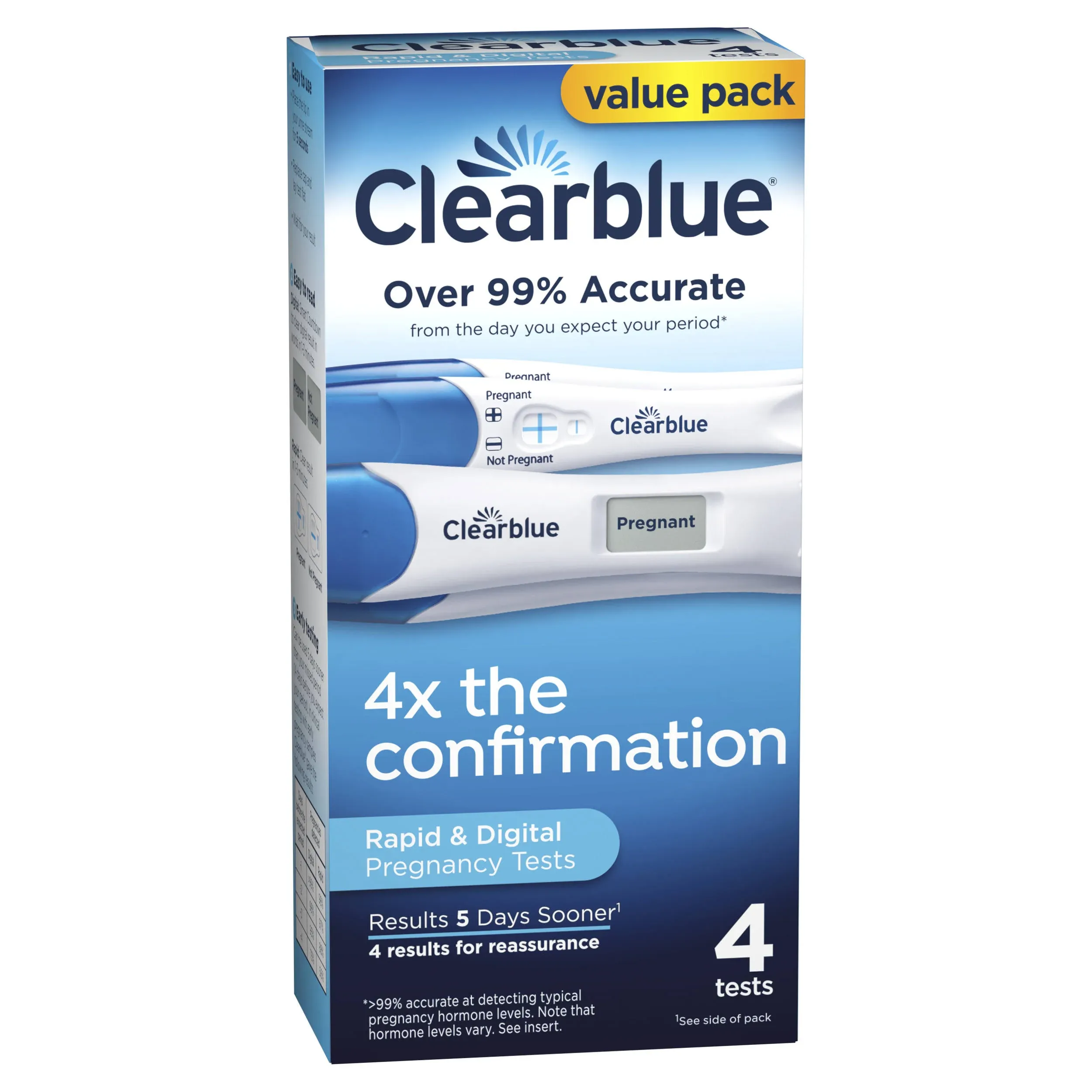 Clearblue Pregnancy Test Combo Pack, 4ct - Digital with Smart Countdown & Rapid Detection - Value Pack