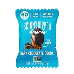 SkinnyDipped Dark Chocolate Cocoa Almonds, Healthy Snack, Plant Protein, Gluten Free, 0.46 oz Mini Bags, Pack of 24