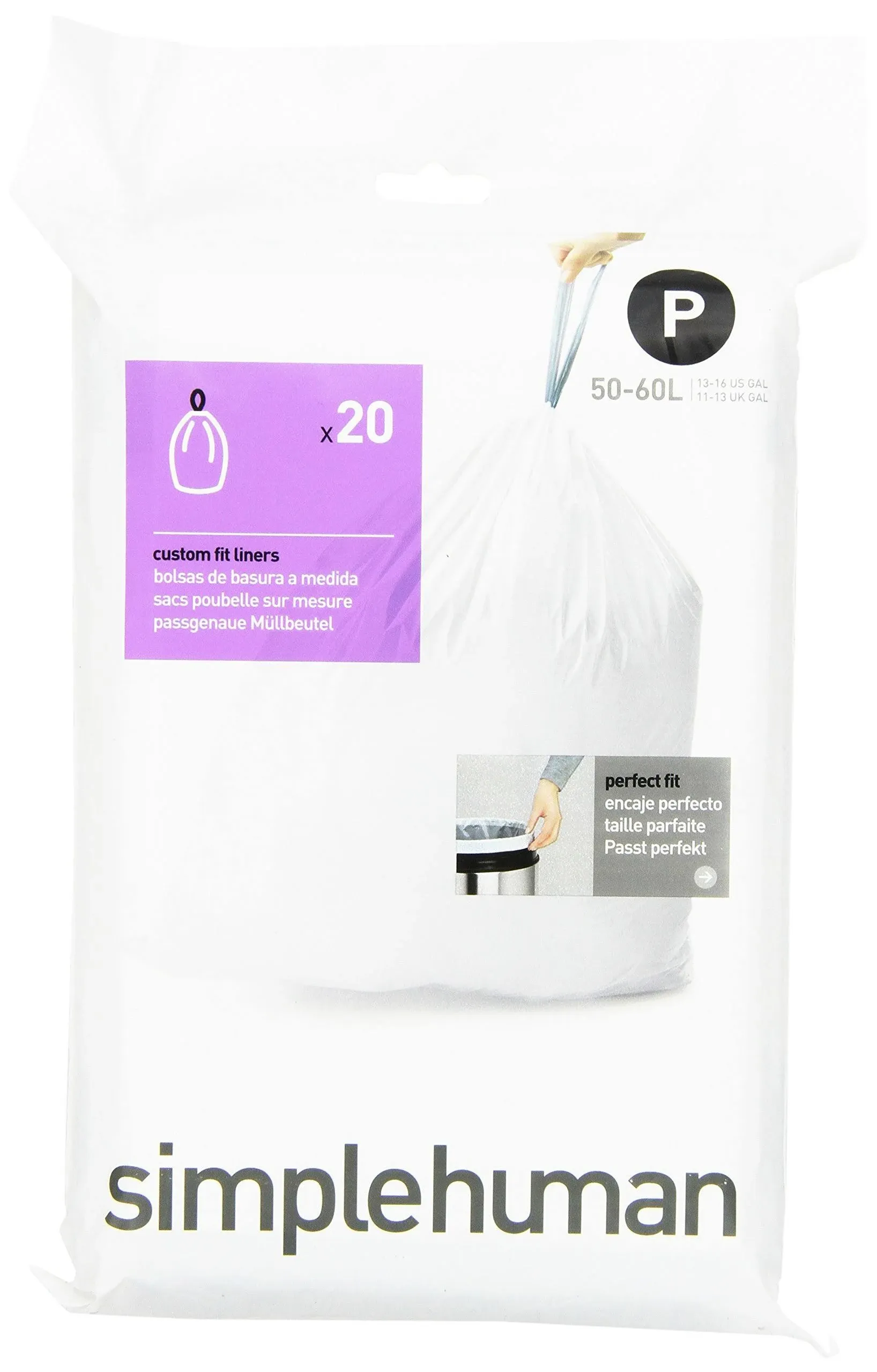 simplehuman White Code P Custom Fit Trash Can Liner