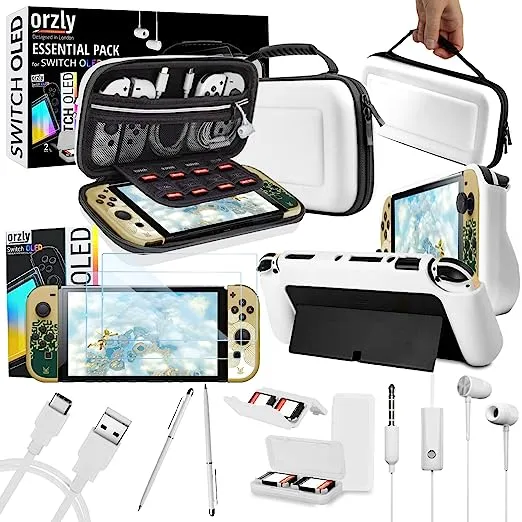 Orzly Nintendo Switch Oled Accessories Case &amp; Screen protector &amp; much more