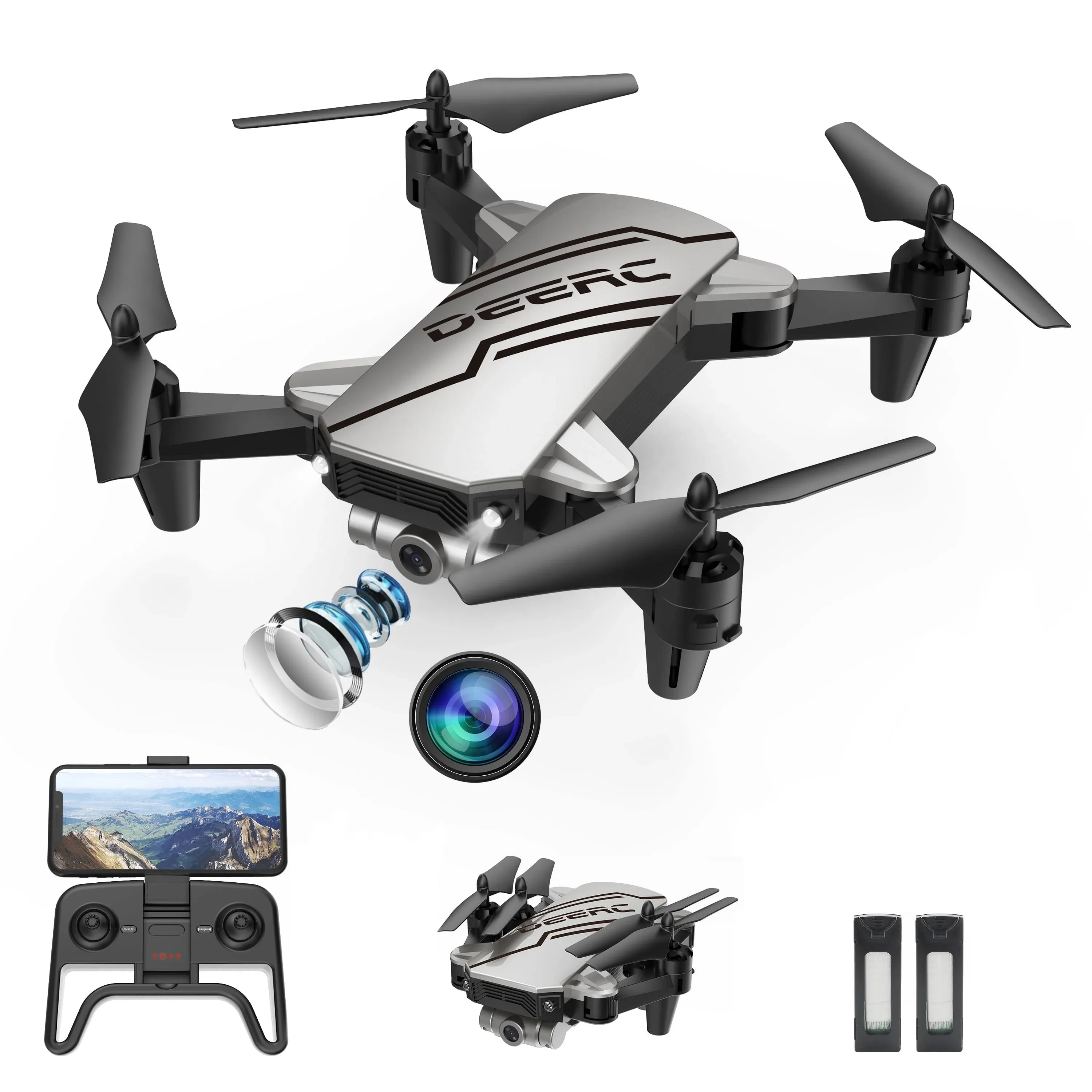 DEERC D20 Mini Drone with Camera for Kids, Remote Control Toys Gifts for Boys Girls with Voice Control, Gestures Selfie, Altitude Hold, Gravity Control, One Key Start, 3D Flips 2 Batteries, Blue