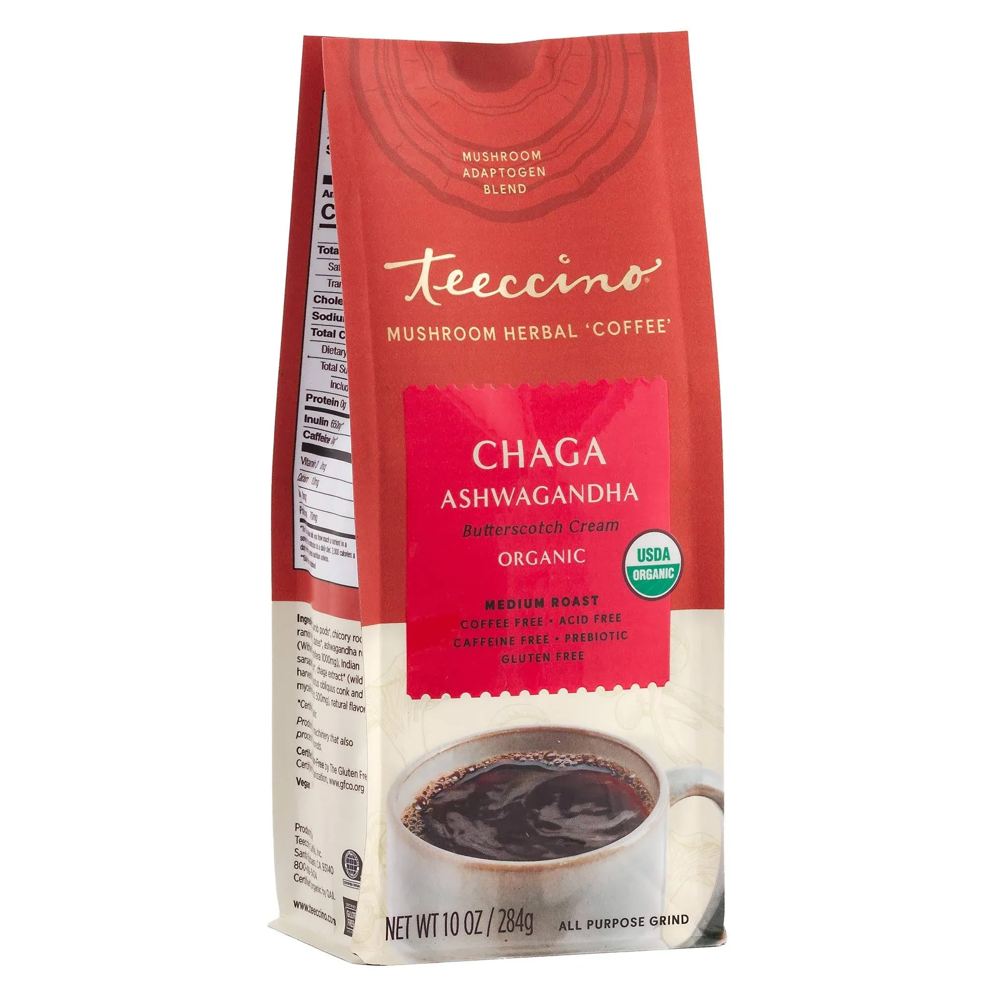 Teeccino Chaga Ashwagandha Mushroom Herbal Coffee