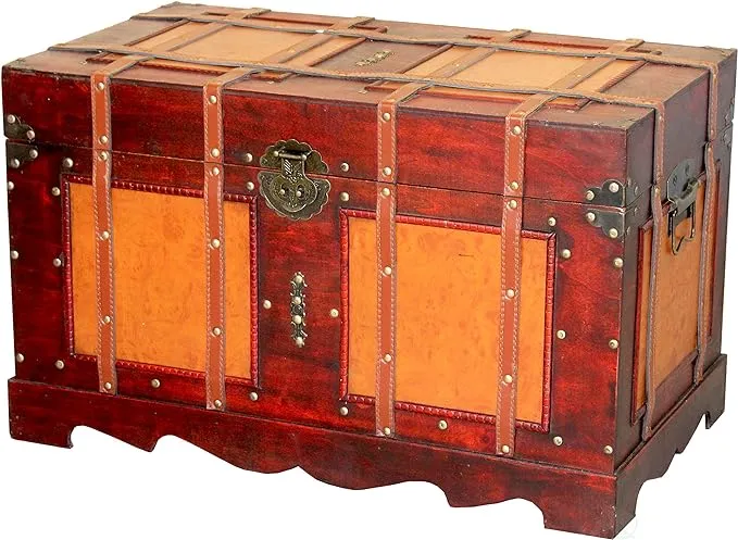 Vintiquewise Large Antique Style Steamer Trunk, Decorative Storage Box