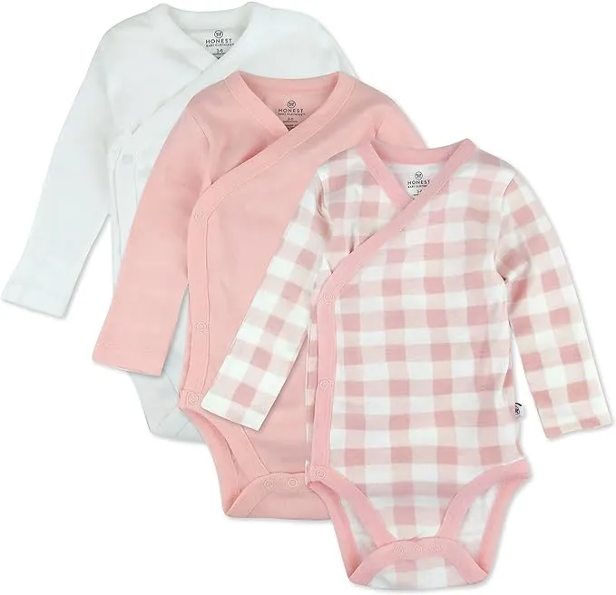 HonestBaby Baby 3-Pack Organic Cotton Long Sleeve Side-Snap Kimono Bodysuits ...