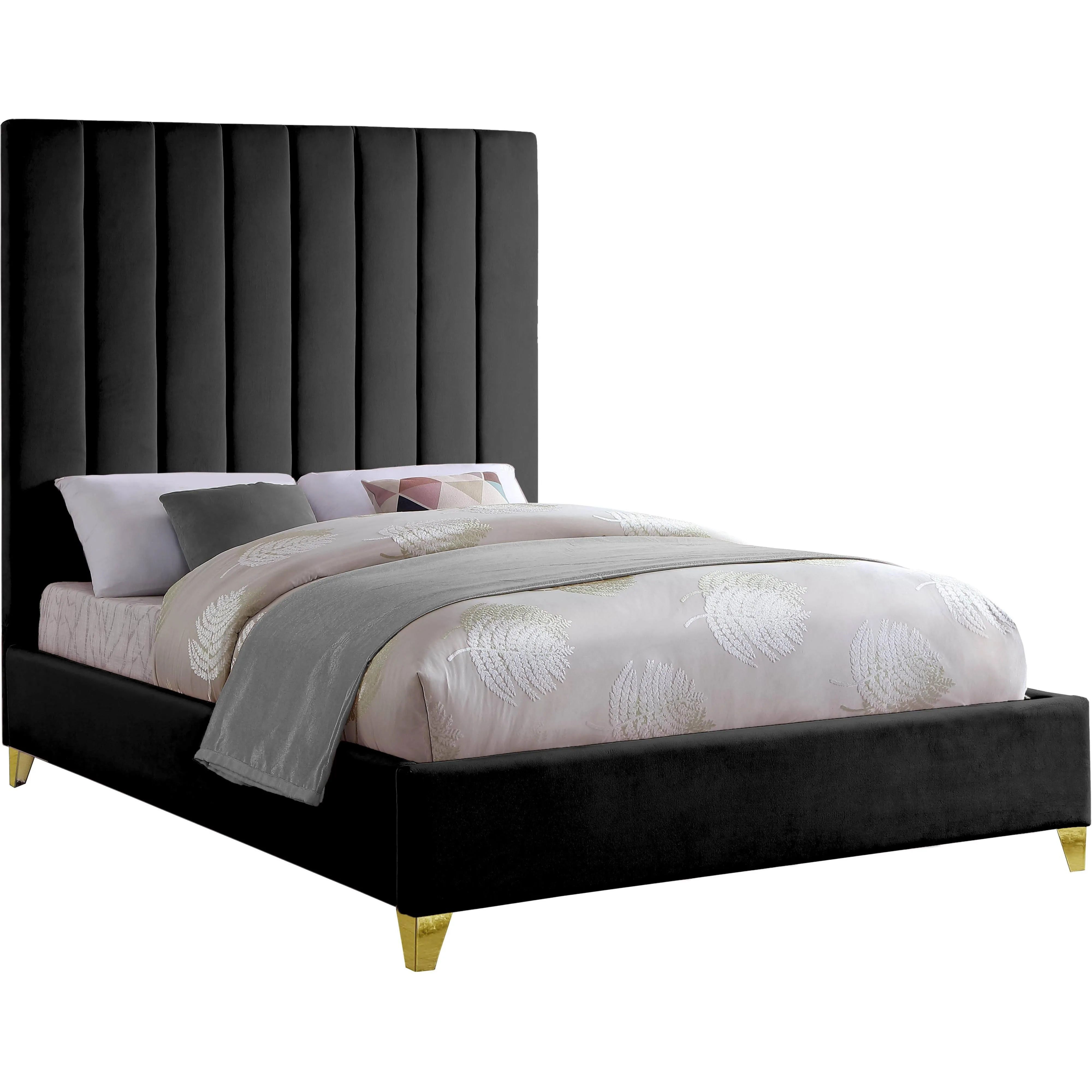 Meridian Furniture Via Rich Velvet Queen Bed in Black