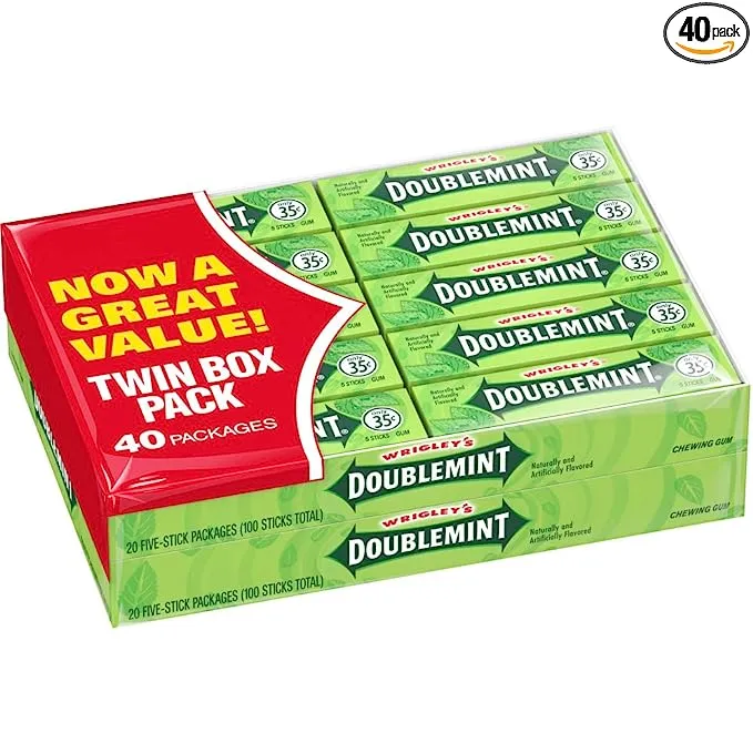 WRIGLEY'S DOUBLEMINT Gum, 5 stick pack (40 Packs)