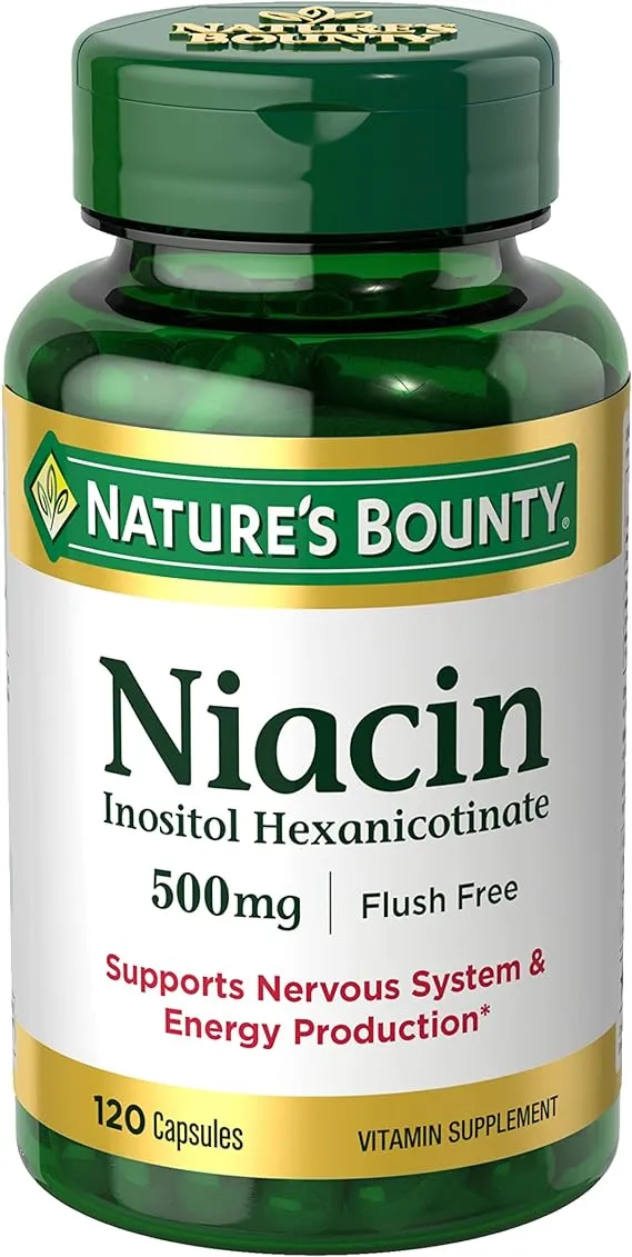 Nature's Bounty Niacin 500mg Flush Free, Cellular Energy Support, Supports Nervous System Health, 120 Capsules