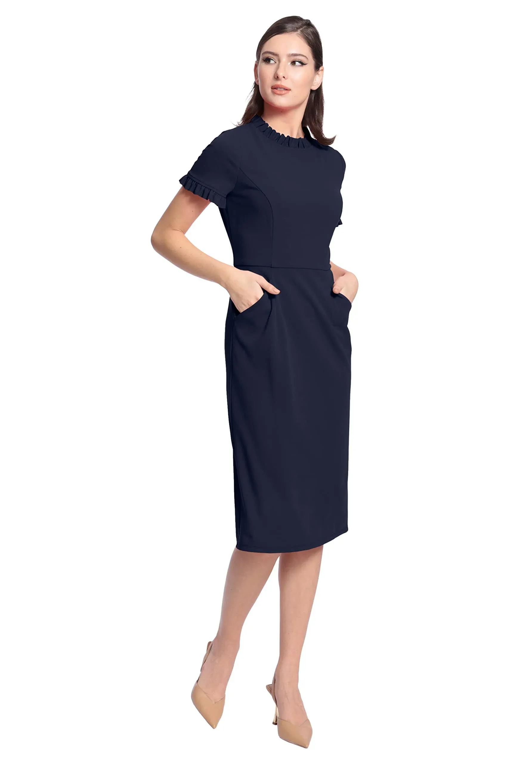 Maggy London Women's Ruffle Collar Slant Pocket Sheath Dress