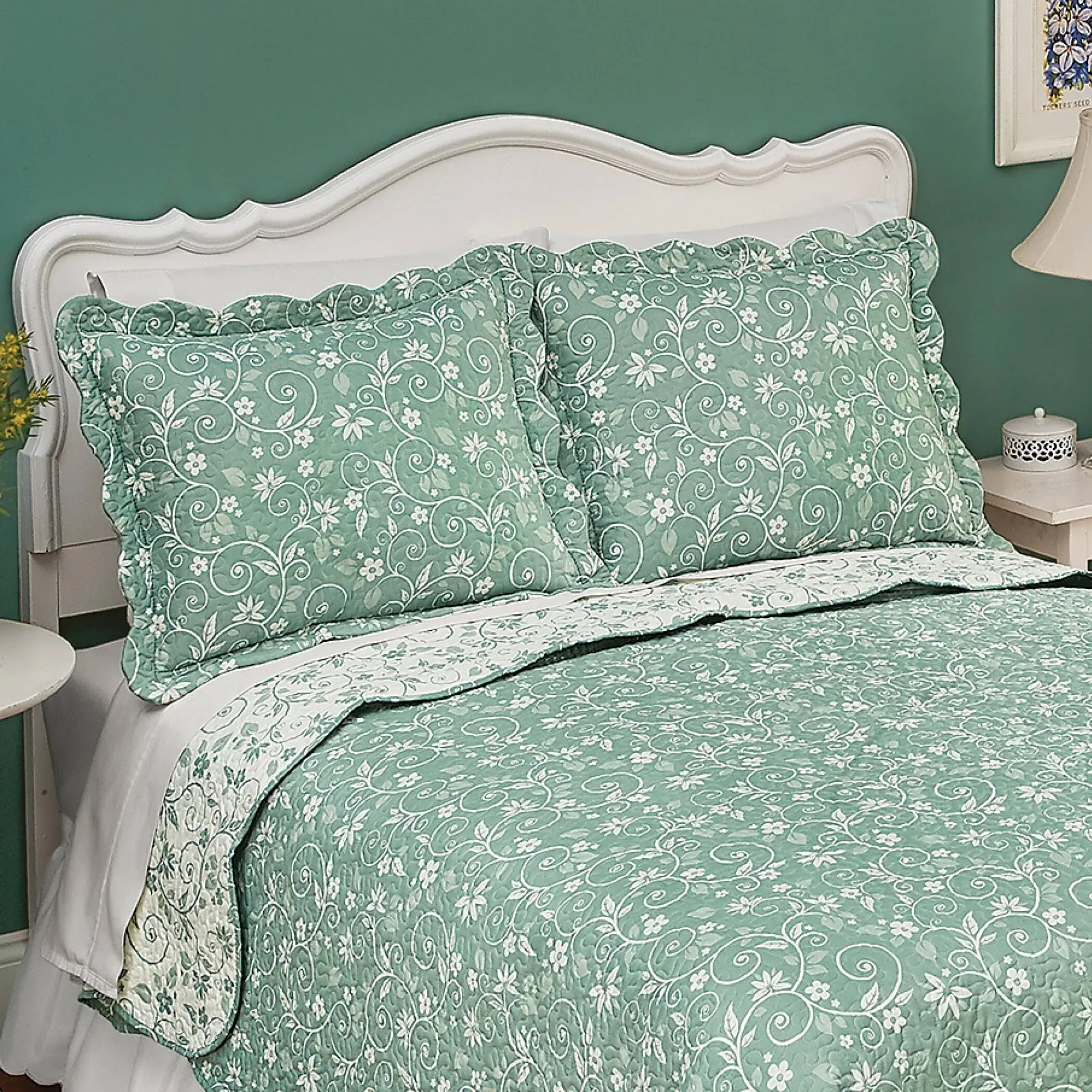 Collections Etc Floral Scroll Two-Tone with Scalloped Edges Reversible Pillow ...