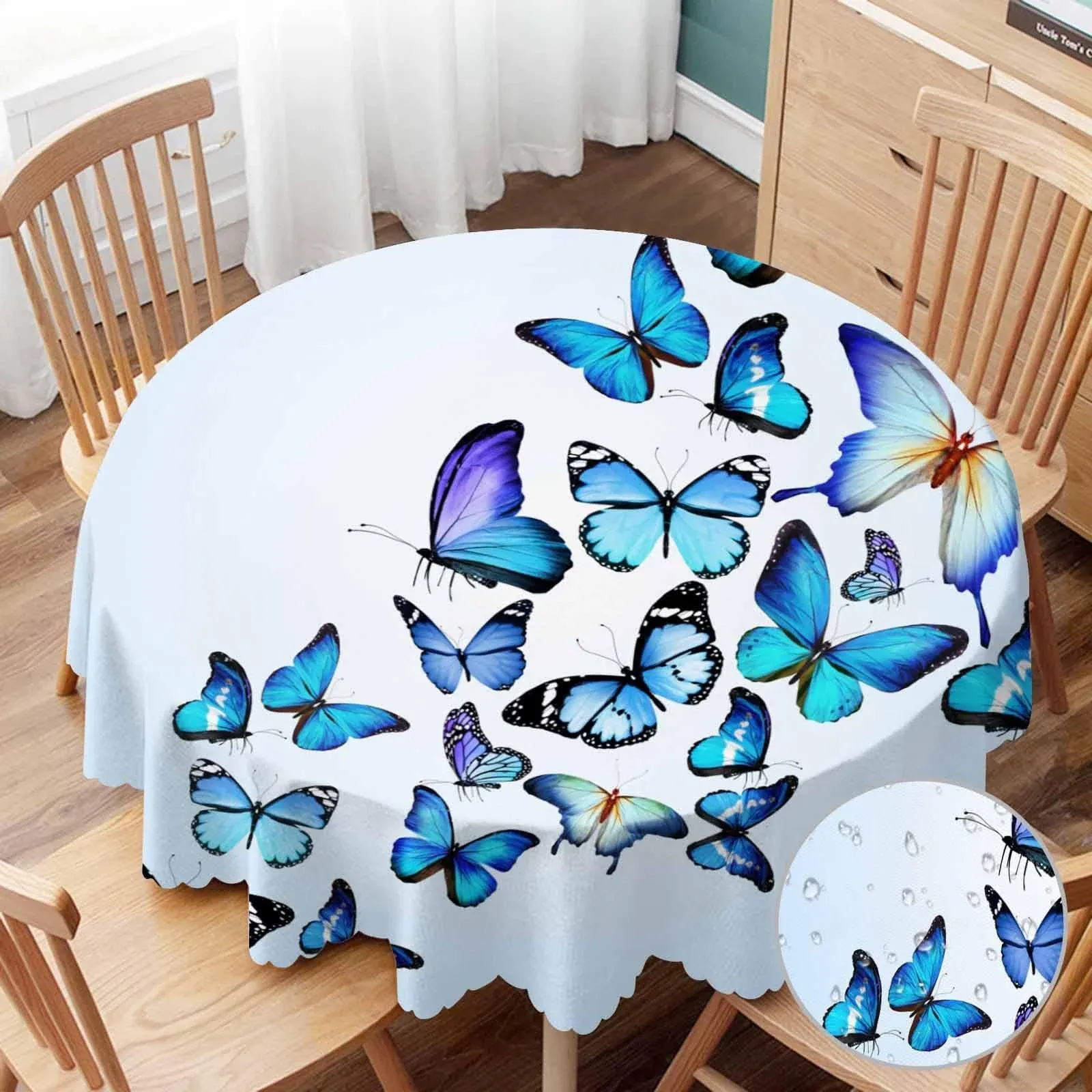 Tablecloth Round Butterflies Table Cloth Nature Blue Butterflies Table Cover ...