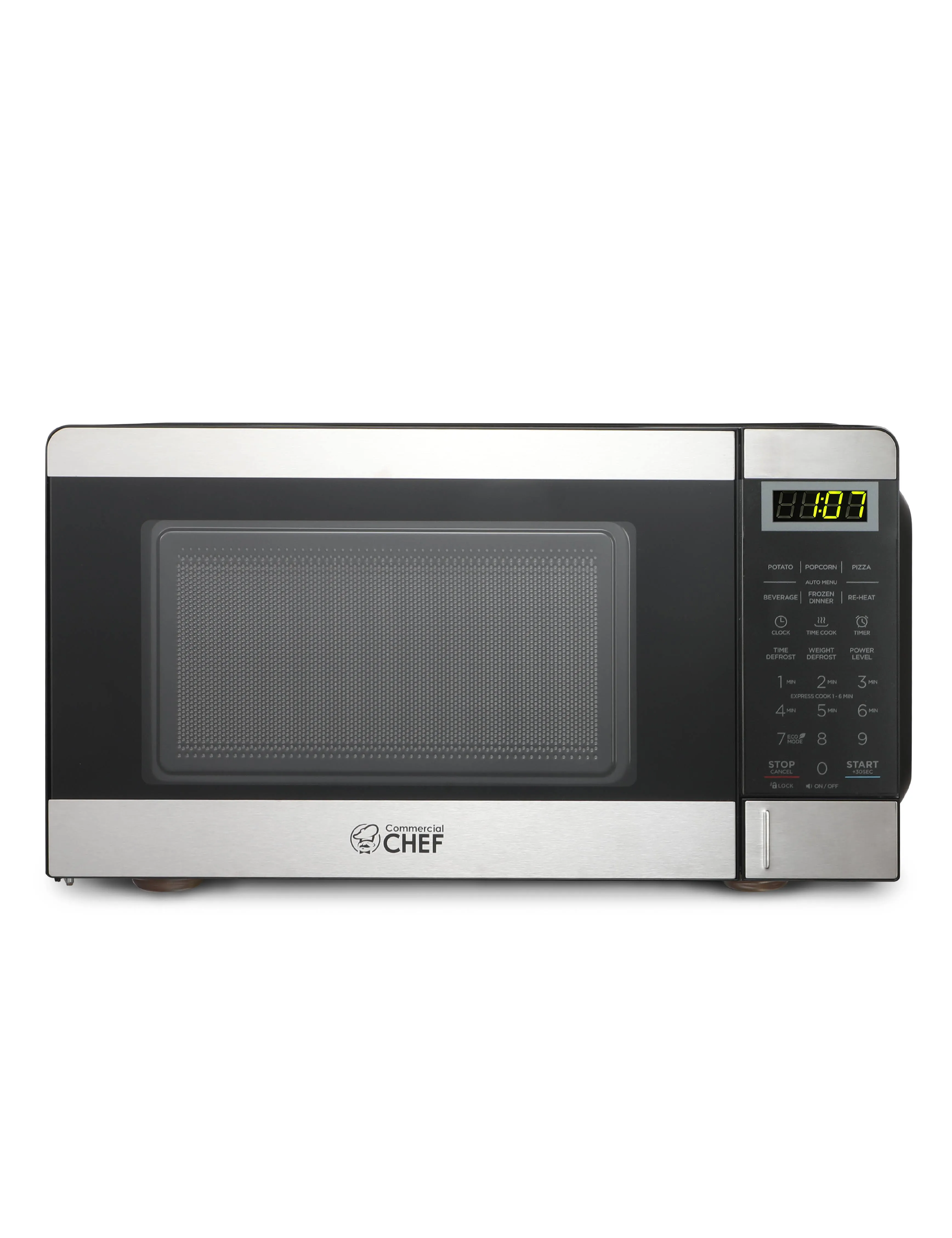 COMMERCIAL CHEF 0.7 Cubic Foot Microwave with 10 Power Levels, Small Microwave with Push Button, 700W Countertop Microwave up to 99 Minute Timer and Digital Display, Stainless Steel