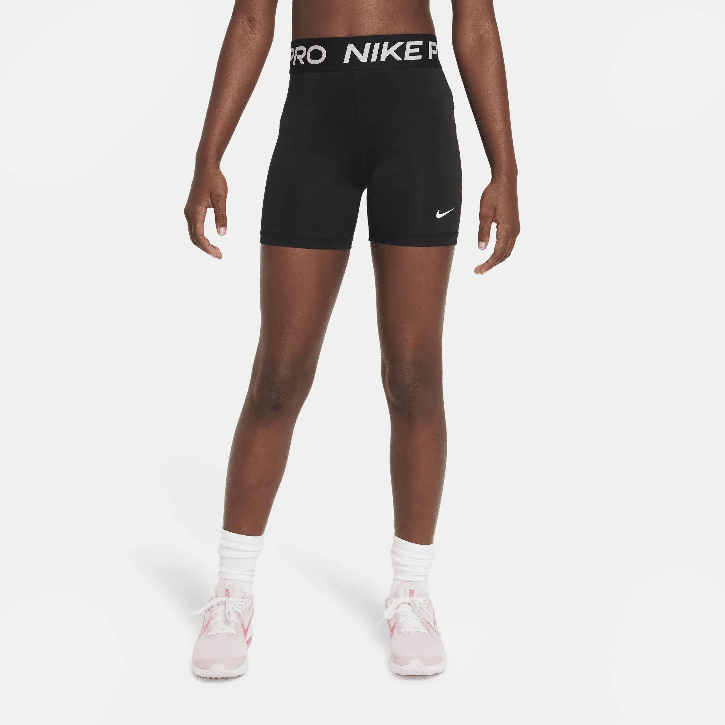 Nike Girls Pro 3" Shorts - White/Black Size Xs