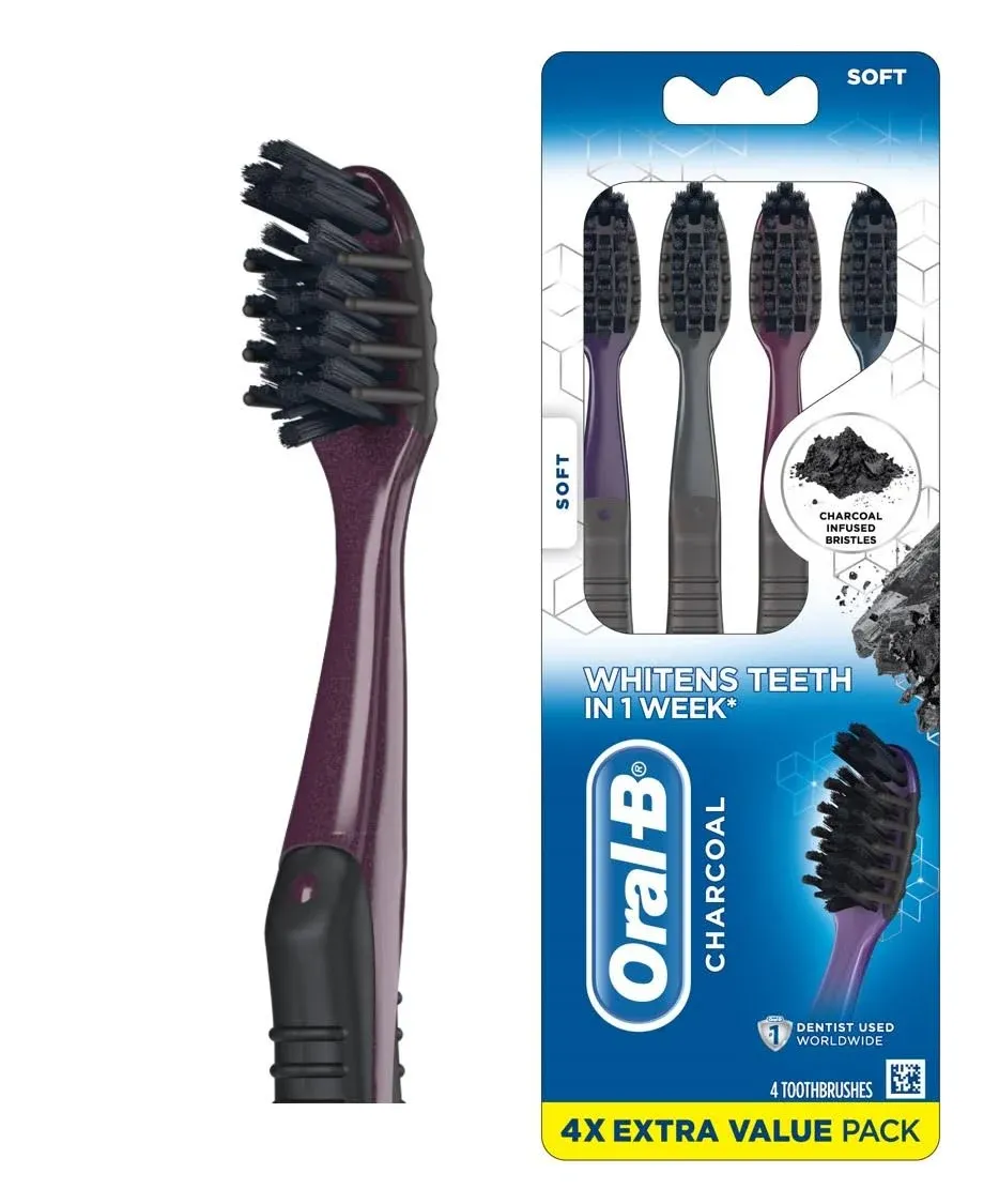 Oral-B Charcoal Toothbrush, Soft - 4 ct