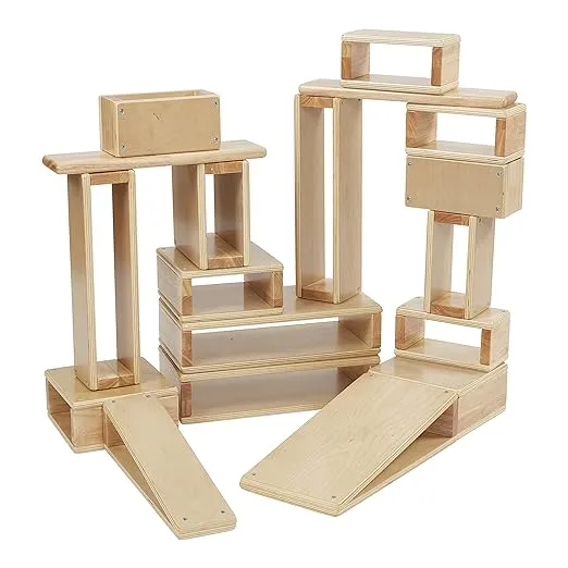 Ecr4kids Oversized Hollow Wooden Block Set for Kids Play Natural 18-Piece Set of Wood Blocks Building Blocks Wooden Toys Toddler Building Toys