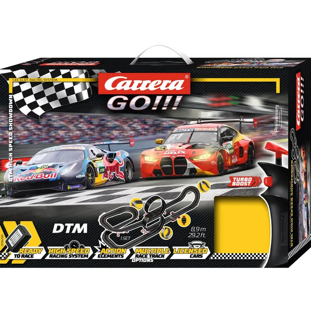 Carrera GO!!! Electric Powered Slot Car Racing Kids Toy Race Track Set 1:43 Scale, DTM High Speed Showdown