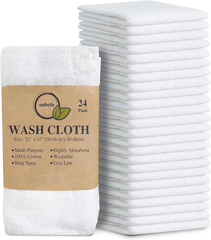 Softolle 100% Cotton Ring Spun Wash Cloths – Bulk Pack of Washcloths – 12x12 Inches – Wash Cloth for Face, Highly Absorbent, Soft and Face Towels (Navy Blue, 60 Pack)