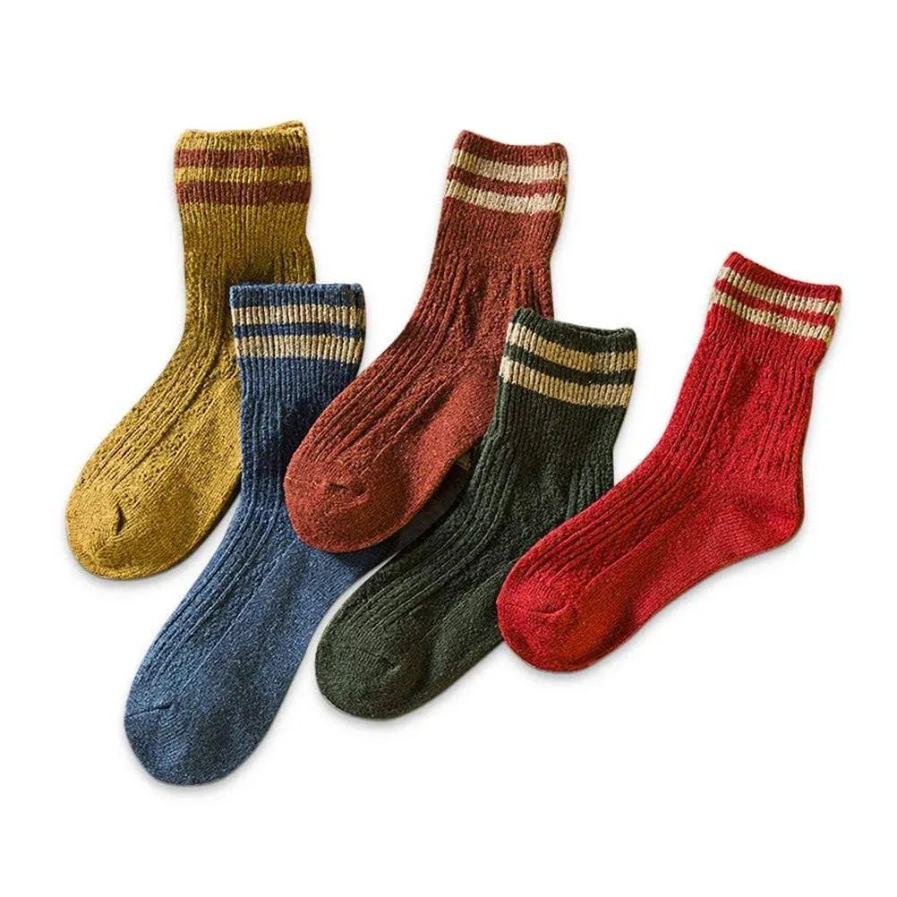 IIG 5 Pairs Women's Vintage Style Thick Wool Warm Winter Crew Socks