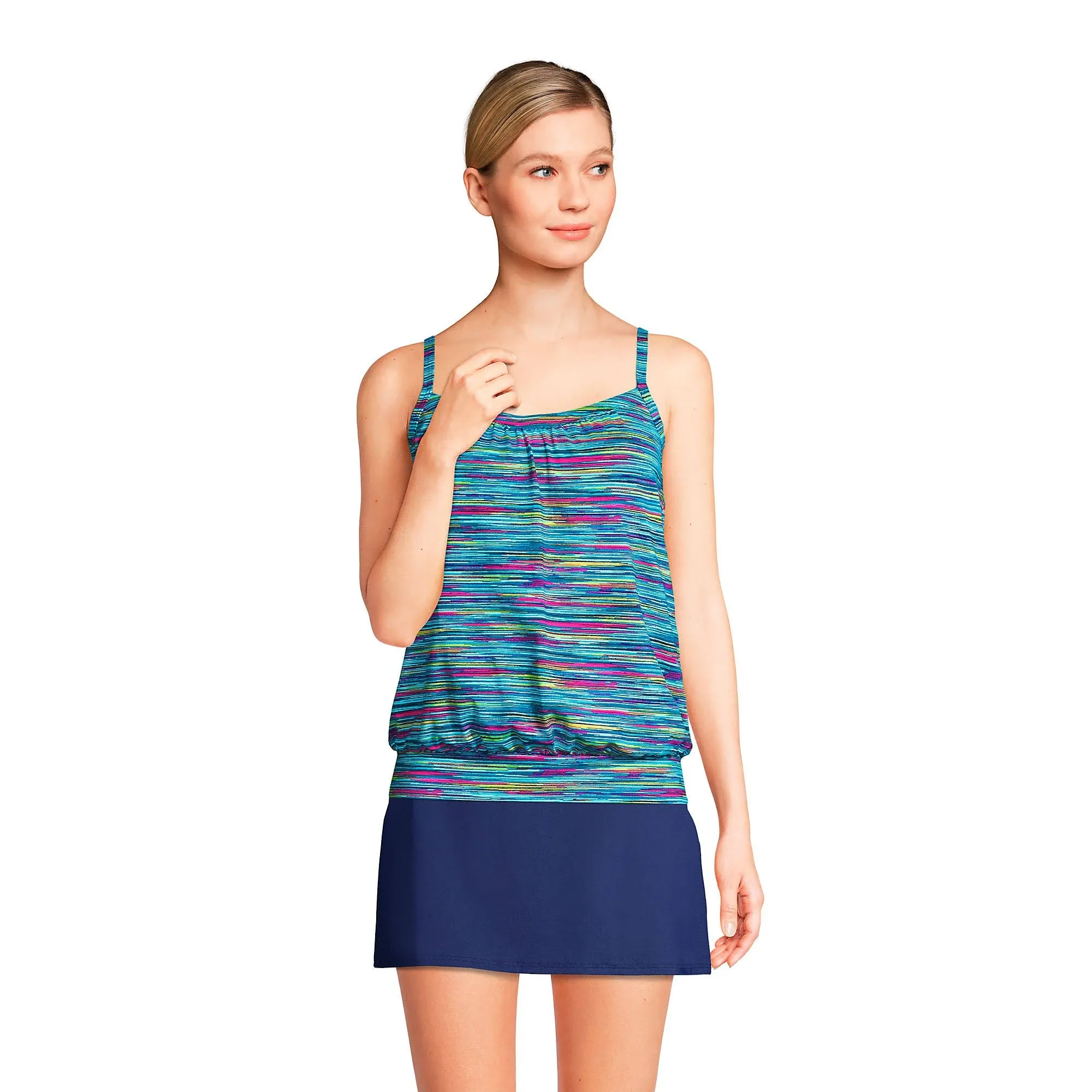 Lands' End Women's Chlorine Resistant Blouson Tankini Swimsuit Top