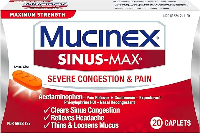 Mucinex Sinus-Max Severe Congestion Relief Caplets, 20 Count