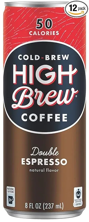 High Brew Coffee, Cold Brew Coffee, Double Espresso, 8 Fl Oz, Ready-To-Drink (Pack of 12)