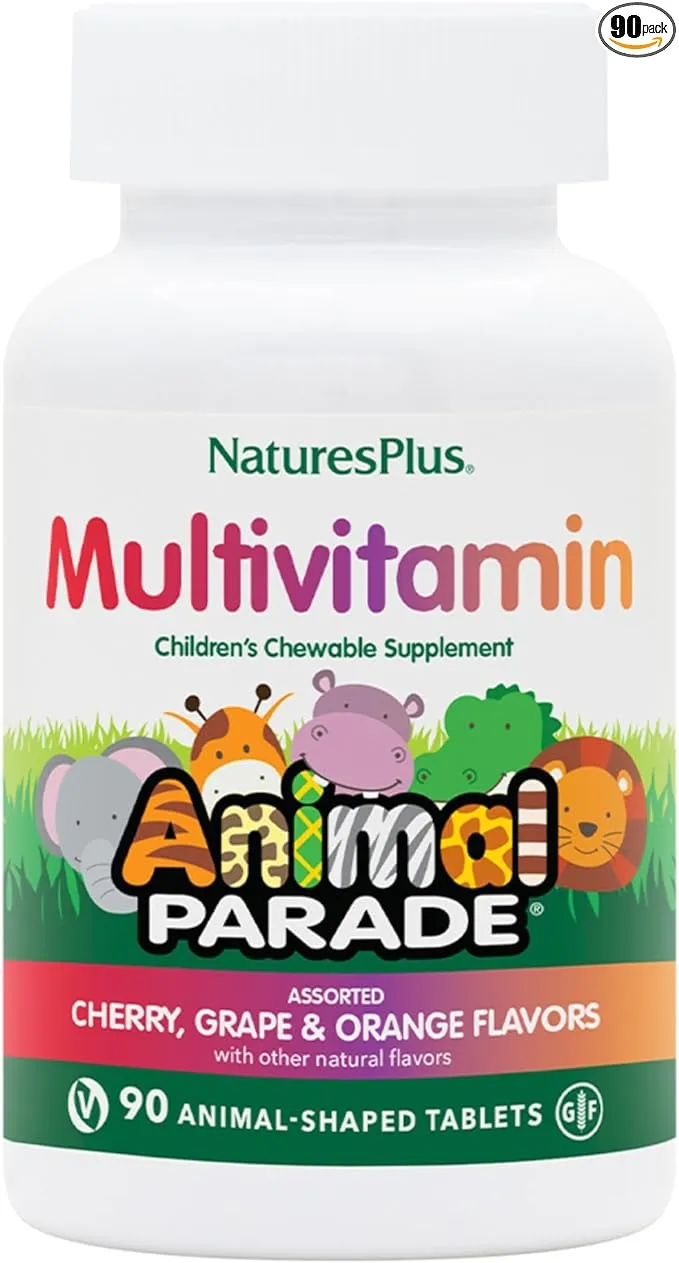 NaturesPlus, Animal Parade®, Children's Chewable Multivitamin, Multivitaminkautabletten für Kinder, Kirsche, Traube und Orange, 90 Kautabletten in Tierform