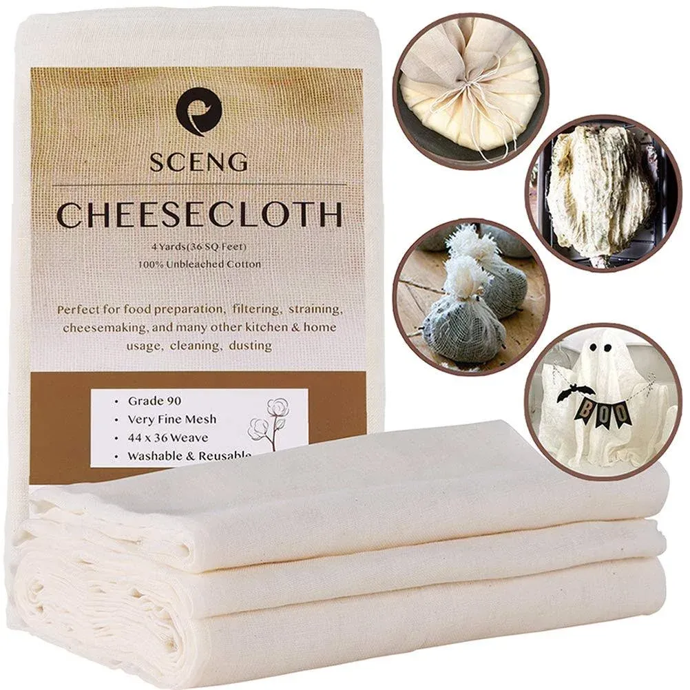 Cheesecloth, Grade 90, 36 Sq Feet, Reusable, 100% Unbleached Cotton Fabric, Ultra ...