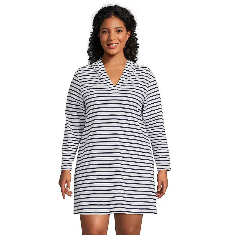 Lands&#039; End V-Neck Cover-Up Dress White Size XL A591541