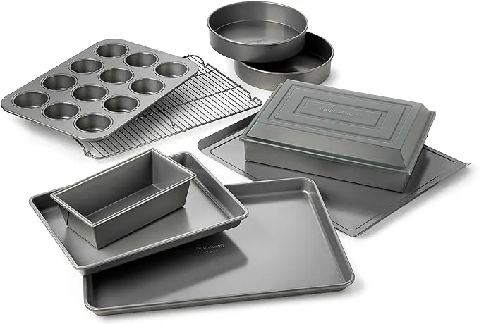 Calphalon 10-Piece Nonstick Bakeware Set, Includes Baking Sheet, Cookie Sheet, Cake Pans, Muffin Pan, and More, Dishwasher Safe, Silver