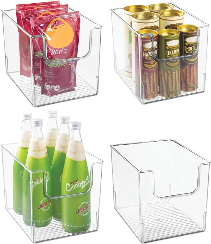 mDesign Kitchen Plastic Storage Organizer Bin with Open Front - 4 Pack - Clear