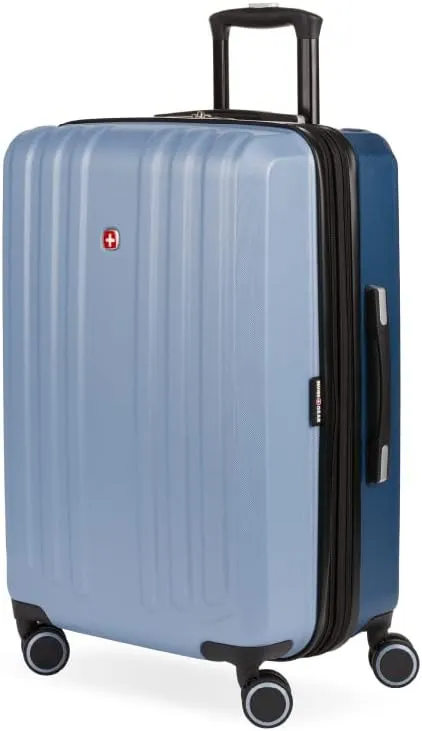 Swissgear 8028 Hardside Expandable Spinner Luggage, Light Blue/Navy, Checked-Medium 24-Inch