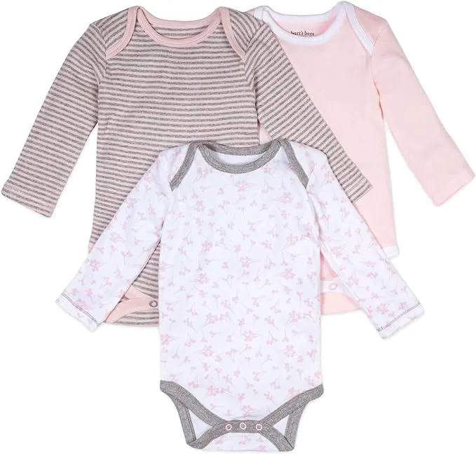 Burt's Bees Baby - Dusty Dandelions Long Sleeve Organic Bodysuits 3 Pack Size 12 ...